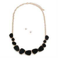 Black Druzy Stone Collar Gold Tone Necklace